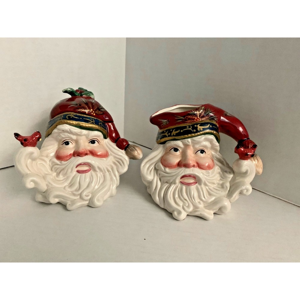Vintage Santa with Cardinal Sugar And Creamer Set Specs in Description  2000 SH